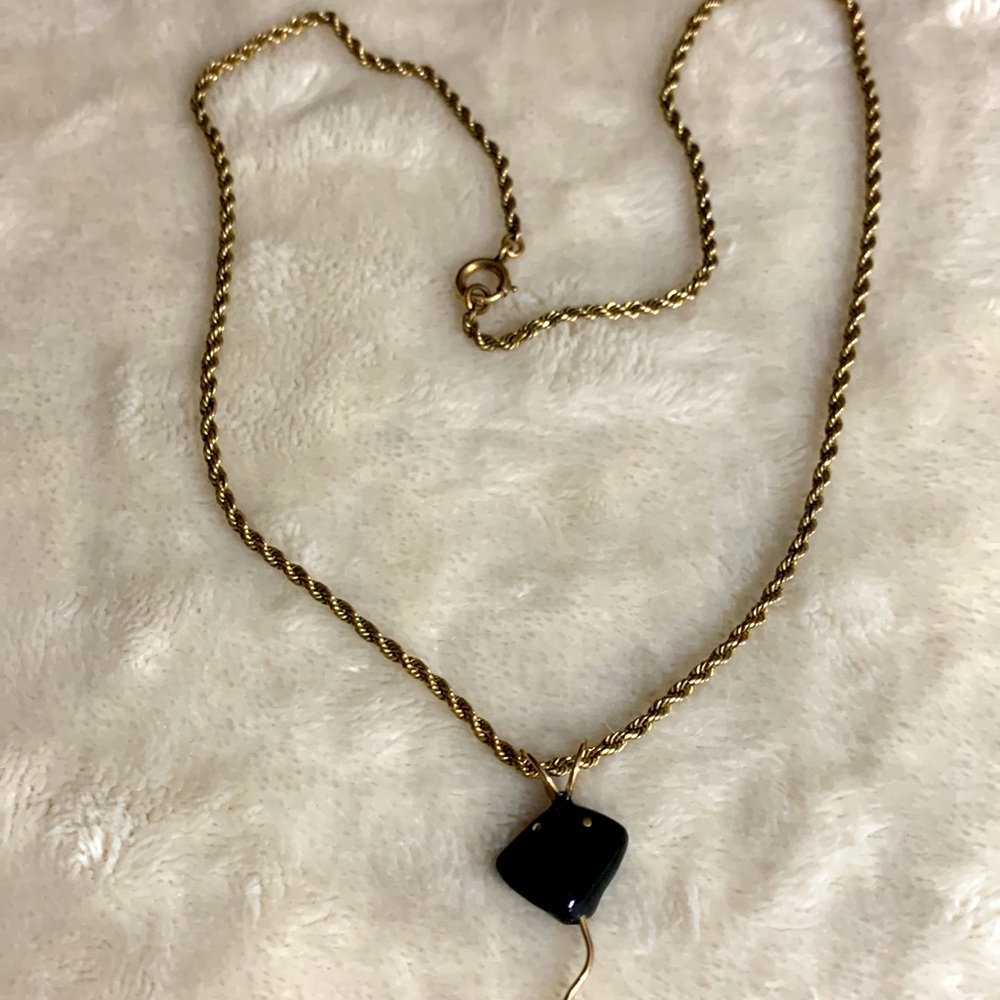 Gold Necklace with Black Onyx Manta Ray Pendant with 14K Tail